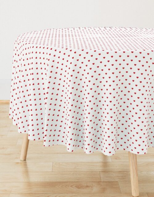 Mini Poppy Red Valentines Polkadot Love Hearts on White Background Round Tablecloth