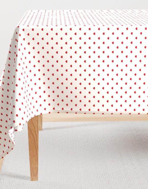 Mini Poppy Red Valentines Polkadot Love Hearts on White Background Rectangular Tablecloth