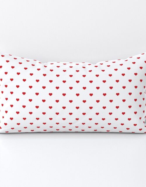 Mini Poppy Red Valentines Polkadot Love Hearts on White Background Lumbar Throw Pillow