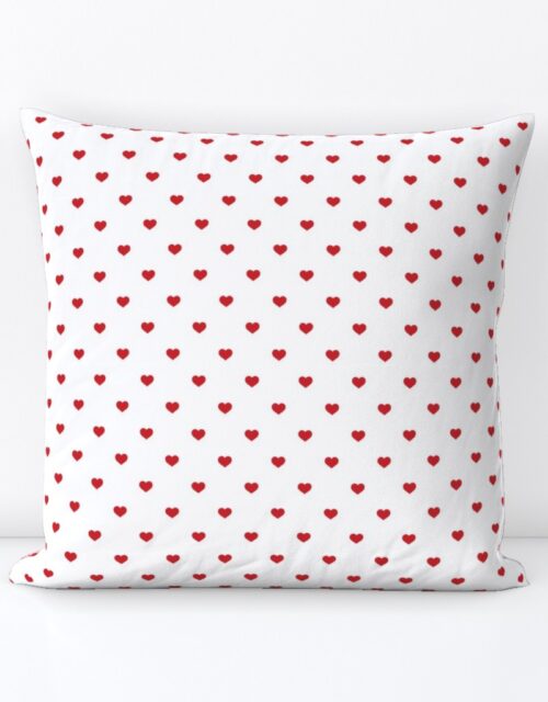 Mini Poppy Red Valentines Polkadot Love Hearts on White Background Square Throw Pillow