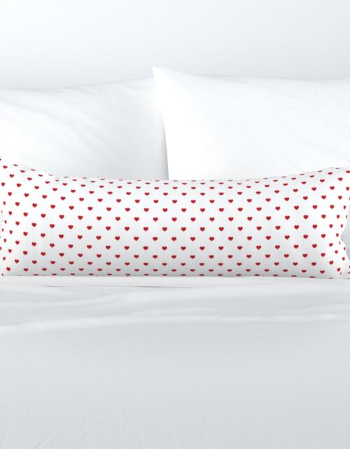 Mini Poppy Red Valentines Polkadot Love Hearts on White Background Extra Long Lumbar Pillow