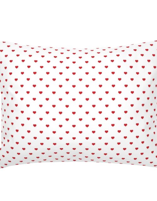 Mini Poppy Red Valentines Polkadot Love Hearts on White Background Standard Pillow Sham