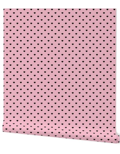 Mini Black Valentines Polkadot Love Hearts on Cotton Candy Background Wallpaper