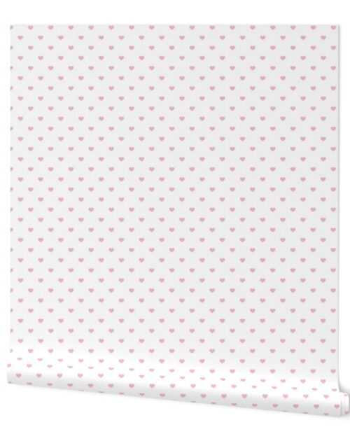 Mini Blush Pink Valentines Polkadot Love Hearts on White Background Wallpaper