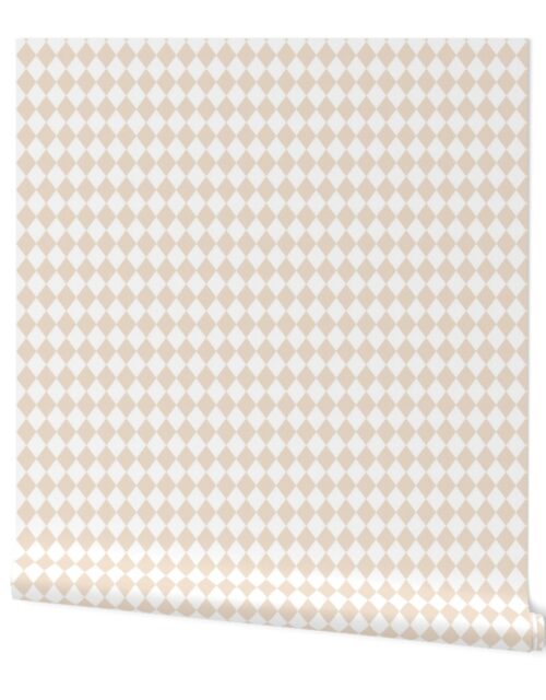 Small White and Natural Color Diamond Harlequin Pattern Wallpaper