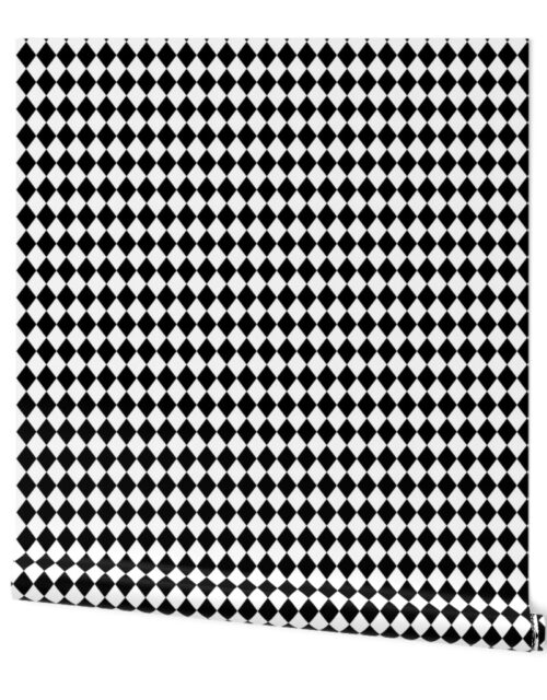 Small Black and White Diamond Harlequin Check Pattern Wallpaper