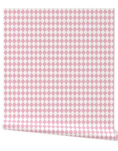 Small Cotton Candy and White Diamond Harlequin Check Pattern Wallpaper