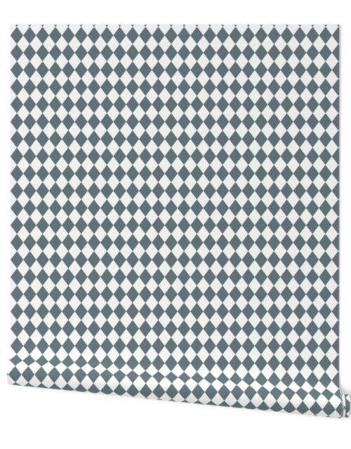 Small Slate and White Diamond Harlequin Check Pattern Wallpaper