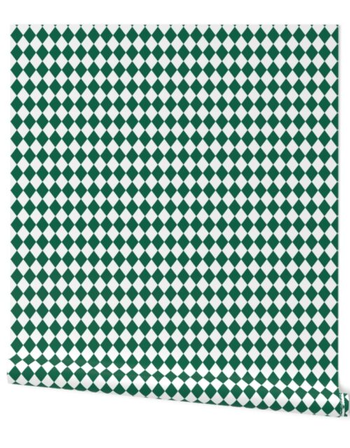 Small Emerald and White Diamond Harlequin Check Pattern Wallpaper
