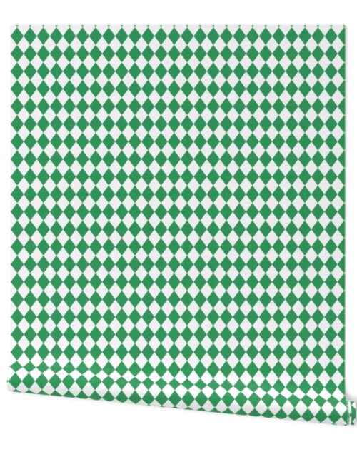 Small Kelly Green and White Diamond Harlequin Check Pattern Wallpaper