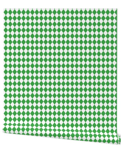 Small Grass Green and White Diamond Harlequin Check Pattern Wallpaper
