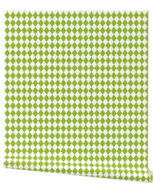 Small Lime and White Diamond Harlequin Check Pattern Wallpaper