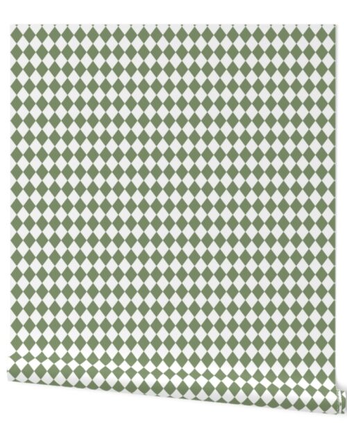 Small Sage and White Diamond Harlequin Check Pattern Wallpaper