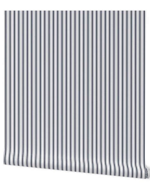 Traditional Micro Navy Blue Vintage Ticking Upholstery Stripes Wallpaper