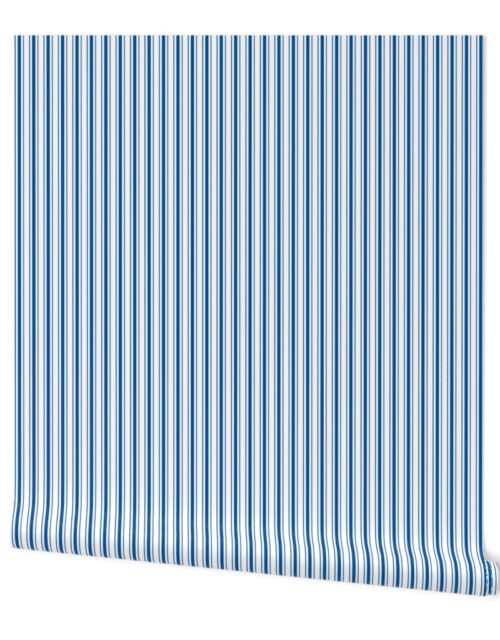 Traditional Micro Cobalt Blue Vintage Ticking Upholstery Stripes Wallpaper