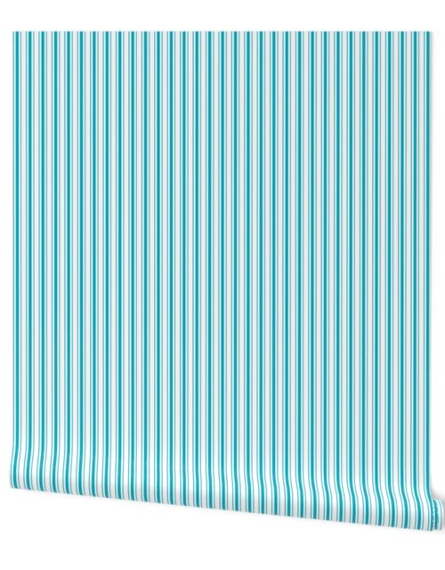 Traditional Micro Caribbean Blue Vintage Ticking Upholstery Stripes Wallpaper