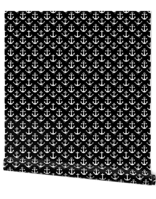 Large Black and White Nautical Anchor Pattern Wallpaper