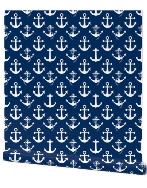 Jumbo Nautical White Sailing Boat Anchors on Blue Wallpaper