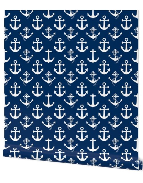 Large Nautical White Sailing Boat Anchors on Blue Wallpaper