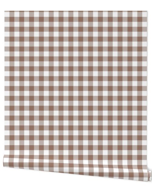 Mocha Brown and White Gingham Check Squares Wallpaper