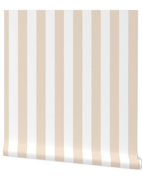 Classic 2 Inch Natural and White Modern Cabana Upholstery Stripes Wallpaper