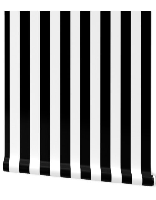 Classic 2 Inch Black and White Modern Cabana Upholstery Stripes Wallpaper