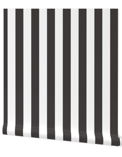 Classic 2 Inch Graphite and White Modern Cabana Upholstery Stripes Wallpaper