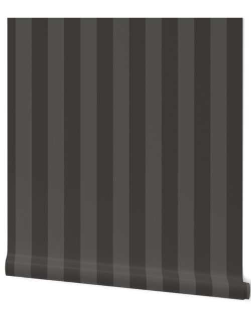 Two-Tone 2 Inch Graphite and Faded Graphite Modern Cabana Upholstery Stripes Wallpaper