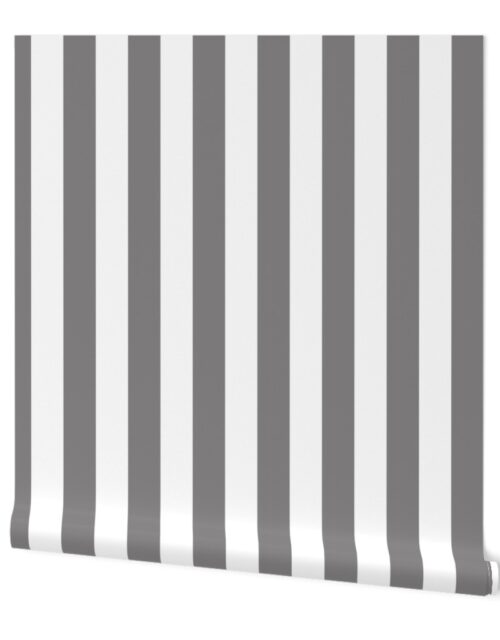 Classic 2 Inch Pewter and White Modern Cabana Upholstery Stripes Wallpaper