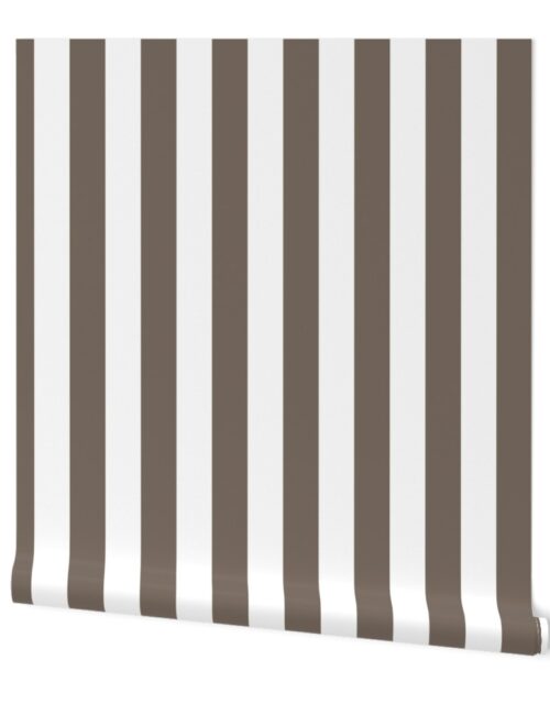 Classic 2 Inch Bark and White Modern Cabana Upholstery Stripes Wallpaper