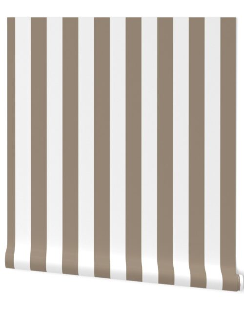 Classic 2 Inch Mushroom and White Modern Cabana Upholstery Stripes Wallpaper