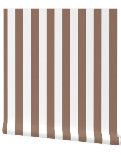 Classic 2 Inch Mocha and White Modern Cabana Upholstery Stripes Wallpaper