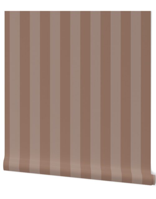 Two-Tone 2 Inch Mocha and Faded Mocha Modern Cabana Upholstery Stripes Wallpaper
