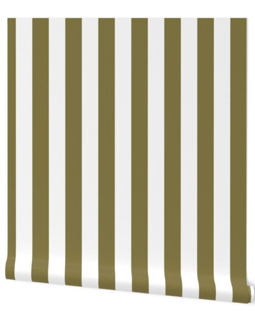 Classic 2 Inch Moss and White Modern Cabana Upholstery Stripes Wallpaper