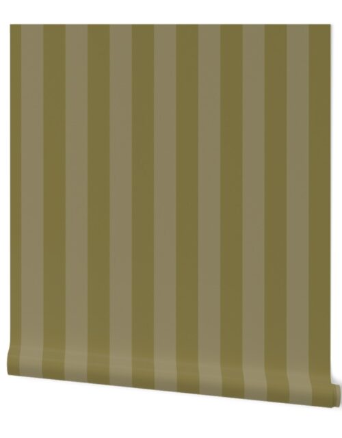 Two-Tone 2 Inch Moss and Faded Moss Modern Cabana Upholstery Stripes Wallpaper