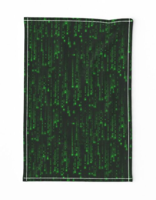 Small Bright Neon Green Digital Rain Computer Code Tea Towel
