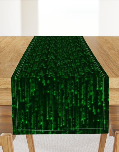 Small Bright Neon Green Digital Rain Computer Code Table Runner