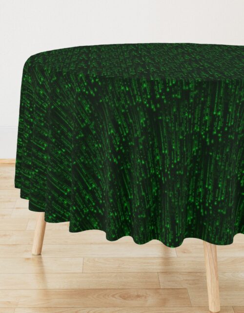 Small Bright Neon Green Digital Rain Computer Code Round Tablecloth
