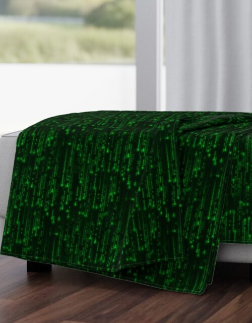 Small Bright Neon Green Digital Rain Computer Code Throw Blanket