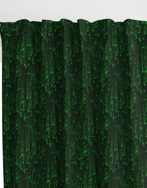 Small Bright Neon Green Digital Rain Computer Code Curtains