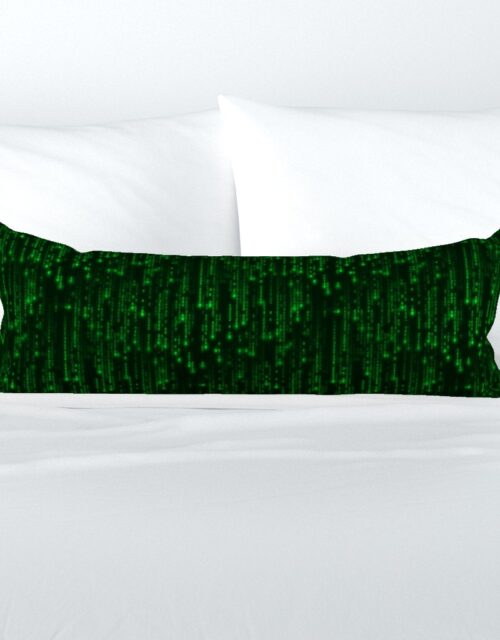 Small Bright Neon Green Digital Rain Computer Code Extra Long Lumbar Pillow