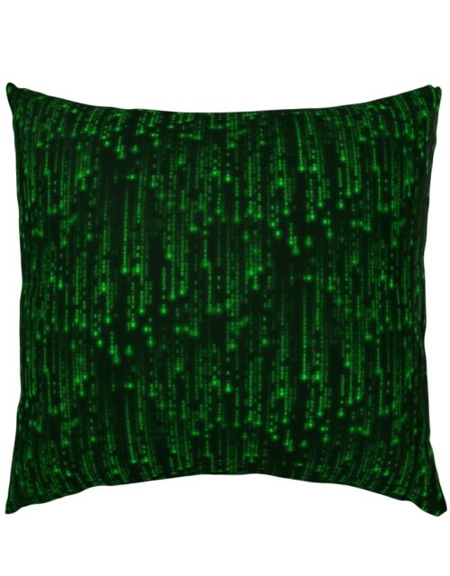 Small Bright Neon Green Digital Rain Computer Code Euro Pillow Sham