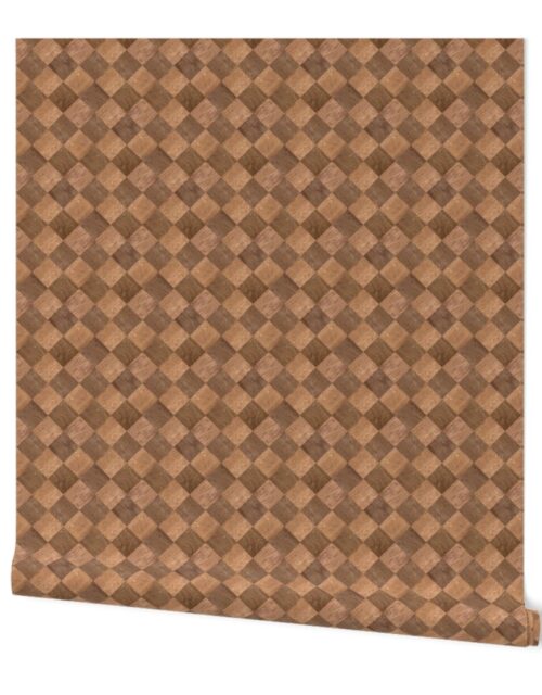 2 inch Diagonal Light and Dark Wood Checkerboard Chess Marquetry Pattern Wallpaper