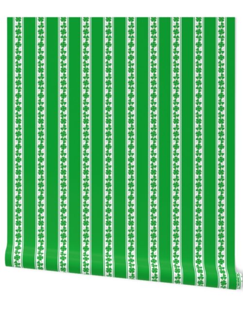 Double Striped St. Patricks 3 and 4-Leafed Shamrocks in Kelly Green Wallpaper