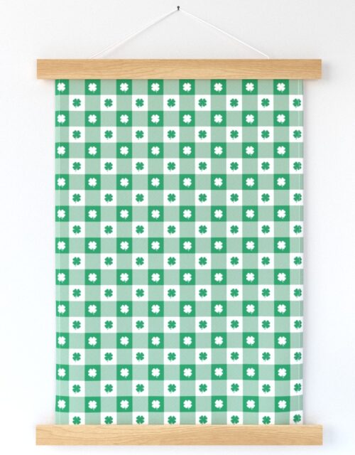 Kelly  and White Gingham Check with Center Shamrock Medallions in Kelly and White Wall Hanging