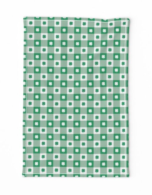 Kelly  and White Gingham Check with Center Shamrock Medallions in Kelly and White Tea Towel