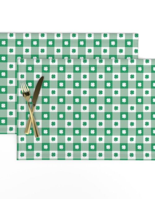Kelly  and White Gingham Check with Center Shamrock Medallions in Kelly and White Placemats