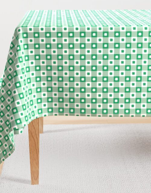 Kelly  and White Gingham Check with Center Shamrock Medallions in Kelly and White Rectangular Tablecloth