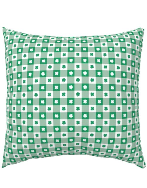 Kelly  and White Gingham Check with Center Shamrock Medallions in Kelly and White Euro Pillow Sham