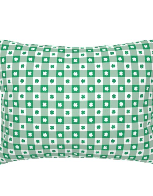 Kelly  and White Gingham Check with Center Shamrock Medallions in Kelly and White Standard Pillow Sham